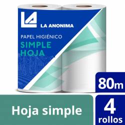Papel Higiénico Hoja Simple La Anónima 4 x 80 metros