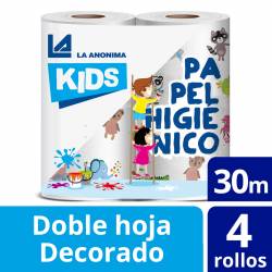 Papel Higiénico Doble Hoja La Anónima Decorado Kids 30 m x 4 un.