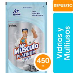 Limpiador Líquido Vidrios y Multiusos Mr Músculo Platinum Repuesto 450 cc