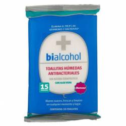 Toallitas Húmedas Antibacteriales c/Aloe Bialcohol x 15 un.