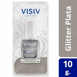 Esmalte para Uñas Glitter Plata Visiv x 10 g.
