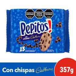 Galletitas Pepitos con Chips de Chocolate 357g. Pack x 3 unidades de 119g.