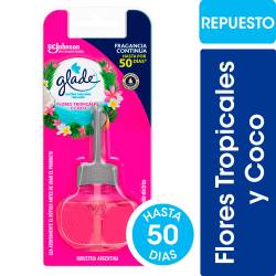 Aromatizante de Ambientes Glade Aceites Naturales Flores tropicales y coco repuesto 21cc