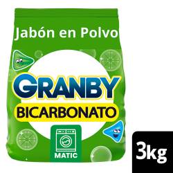 Jabón en Polvo para lavar ropa GRANBY  Bicarbonato Baja Espuma de Limón 3 Kg