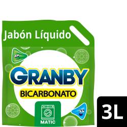 Jabón Liquido para lavar ropa GRANBY  Bicarbonato Baja Espuma de Limón 3 L