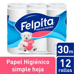 Papel Higiénico Hoja Simple 30 m x 12 Un. Felpita x 36 m2