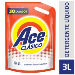 Jabón Líquida Ropa Baja Espuma Clásico Doy Pack Ace x 3 Lt.