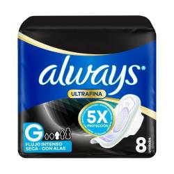 Toalla Higiénica Nocturna Ultra Fina con Alas Ultra Seca Always x 8 Un.