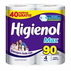 Papel Higiénico Max Aloe 90 Mts x 4 Un.Higienol x 36 m2