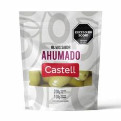 Aceitunas Verdes Enteras sabor Ahumado Doy Pack Castell x 200 g.
